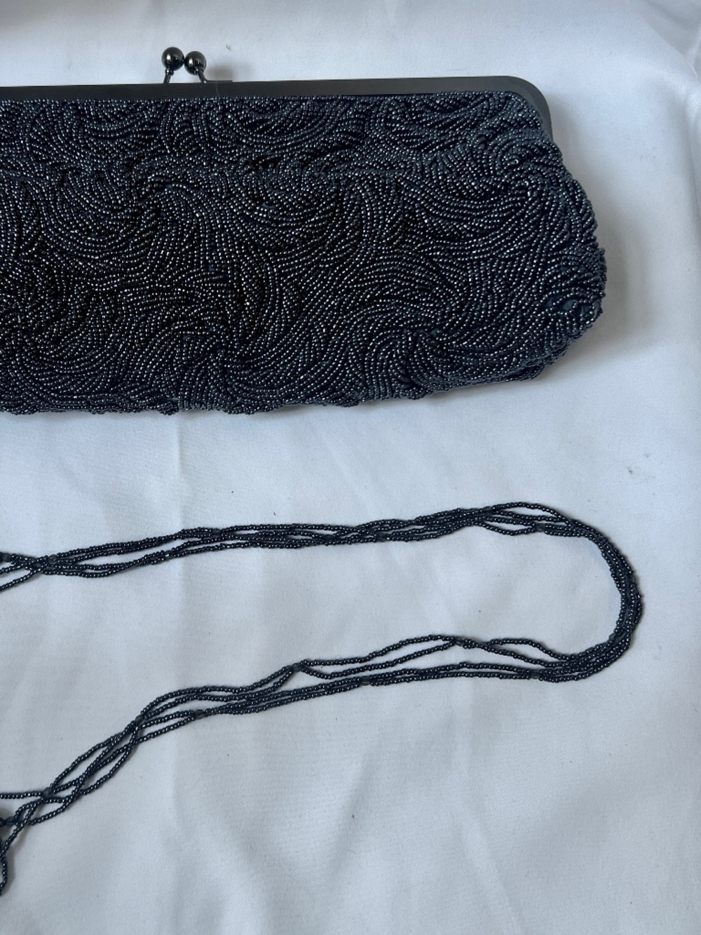 Carlo Fellini Black Beaded Swirl Pattern Convertible Evening Clutch Bag